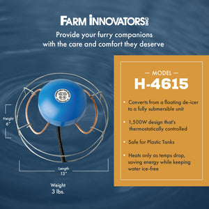 Farm Innovators 1500W Patented Aluminum Convert Able Tank De Icer with 6' Cord