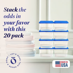 Homz Snaplock 6 Qt Stackable Plastic Storage Container w/Lid, Blue (20 Pack)