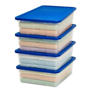 Homz 28 Qt Snaplock Clear Plastic Storage Container Bin with Lid, Blue (4 Pack)