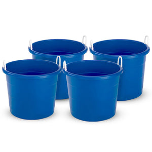 Homz 17 Gallon Indoor Outdoor Storage Bucket with Rope Handles, Blue (4 Pack)