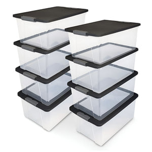 Homz 15 Qt Stackable Plastic Storage Container w/Snaplock Lid, Gray (8 Pack)