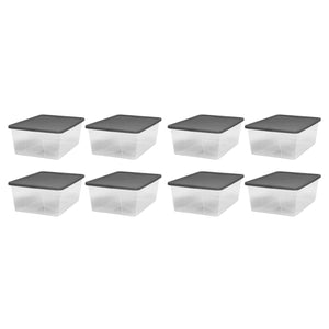 Homz 12 Qt Stackable Plastic Storage Container with Snaplock Lid, Gray (8 Pack)