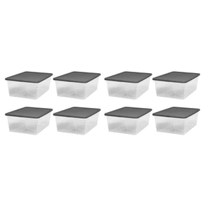 Homz 12 Qt Stackable Plastic Storage Container with Snaplock Lid, Gray (8 Pack)