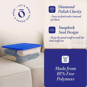 Homz 12 Qt Stackable Plastic Storage Container w/ Snaplock Lid, Blue (8 Pack)