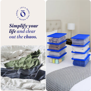 Homz 12 Qt Stackable Plastic Storage Container w/ Snaplock Lid, Blue (8 Pack)