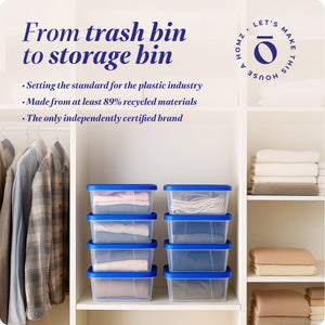 Homz 12 Qt Stackable Plastic Storage Container w/ Snaplock Lid, Blue (8 Pack)