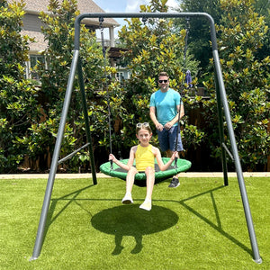 gobaplay FlyMax Saucer Tree Swing, 40" Round Outdoor Platform Saucer Seat, Green