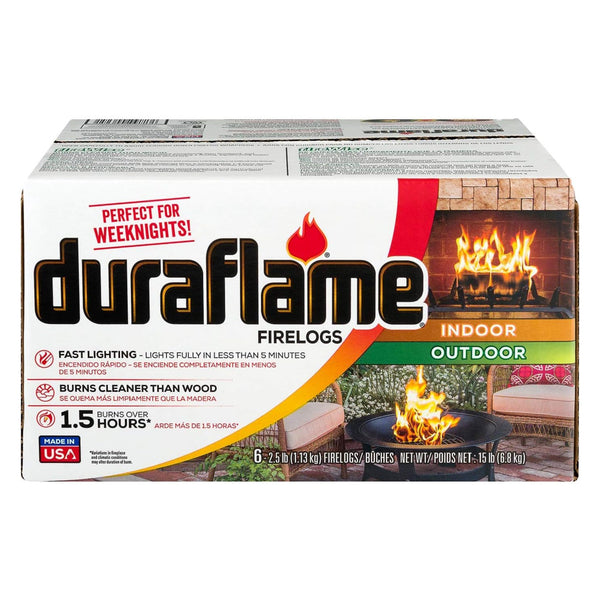 Duraflame 2.5lb Indoor Outdoor Fireplace Fire Pit Firelog 1.5 Hr Burn Time, 6 Pk