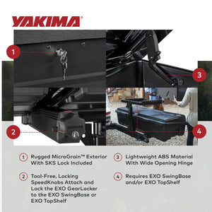 Yakima EXO GearLocker 10 Cu Ft Vehicle Roof Rack Cargo Box for EXO SwingBase