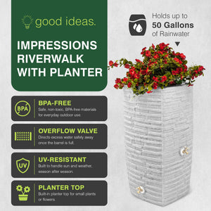 Good Ideas Impressions Riverwalk 50 Gal Rain Saver with Spigots, Light Granite