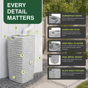 Good Ideas Impressions Riverwalk 50 Gal Rain Saver with Spigots, Light Granite