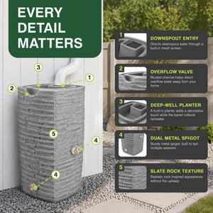 Good Ideas Impressions Riverwalk 50 Gal Rain Saver with Spigots, Dark Granite