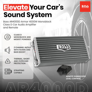 Boss AR4000D Armor 4000W Monoblock Class D Car Audio Amplifier Amp and Remote - TRAPSKI