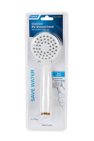 Camco 44023 Round Shower Head with On and Off Switch for RVs and Boats, White