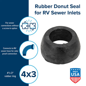 Camco 39312 4 x 3 Inch RV Sewer Hose Rubber Donut Seal for Sewer Inlets, Black