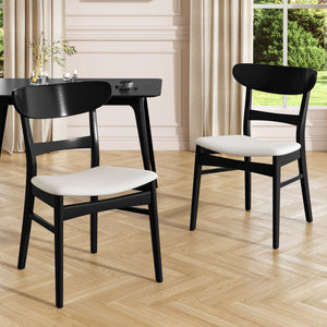 Set of 2 Mid-Century Dining Chairs - Upholstered Seat, Rubberwood Legs