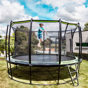 JumpFlex HERO 14' Trampoline for Kids Outdoor Play Equipment with Net & Ladder