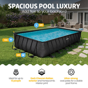 Funsicle 24 Ft Oasis Designer Lap Above Ground Pool w/ Pump, Dark Chevron Rattan