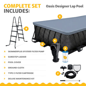 Funsicle 24 Ft Oasis Designer Lap Above Ground Pool w/ Pump, Dark Chevron Rattan