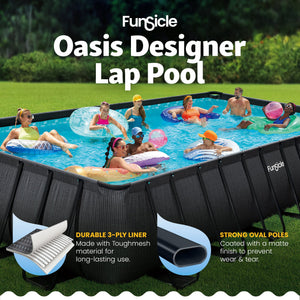 Funsicle 24 Ft Oasis Designer Lap Above Ground Pool w/ Pump, Dark Chevron Rattan