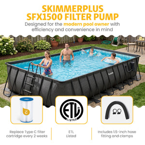 Funsicle 24 Ft Oasis Designer Lap Above Ground Pool w/ Pump, Dark Chevron Rattan