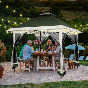 Suntime 12x12 Instant Pop Up Gazebo Solar Light Screen Canopy Tent Cover, Green