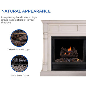 Duluth Forge 18 Inch Ventless Dual Fuel Gas Log Set with Remote, Stacked Red Oak