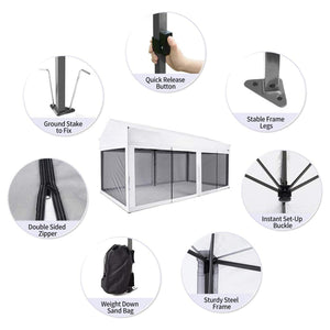 Suntime 10' x 20' Easy Pop Up Rectangular Canopy with Removable Sidewalls, White