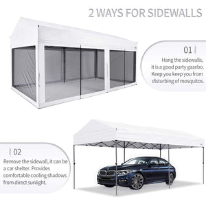 Suntime 10' x 20' Easy Pop Up Rectangular Canopy with Removable Sidewalls, White