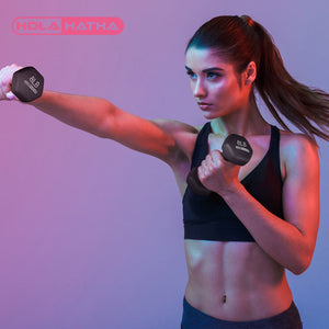 HolaHatha 3, 5 & 8 Pound Hex Dumbbell Hand Weight Set with Storage Rack, Black