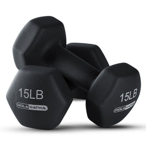 HolaHatha 5, 10, and 15 Pound Neoprene Dumbbell Free Hand Weight Set with Rack