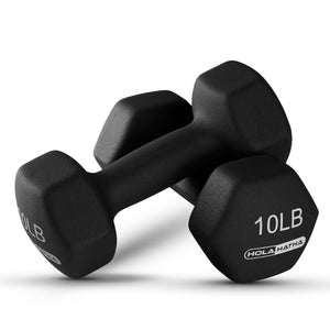 HolaHatha 2, 3, 5, 8 & 10 Pound Neoprene Dumbbell Weight Set with Storage Rack