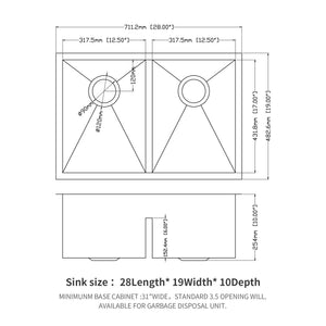 Modern Double Bowl Undermount Kitchen Sink 50 / 50 Design Stainless Steel