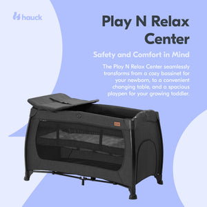 hauck Play N Relax Center Portable Baby Playard Crib with Travel Bag, Black - TRAPSKI