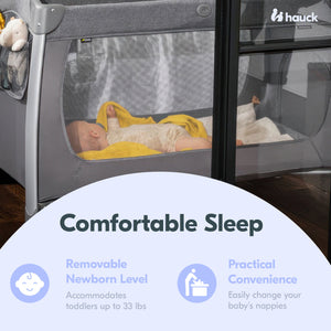 hauck Play N Relax Center Portable Baby Playard Crib with Travel Bag, Charcoal
