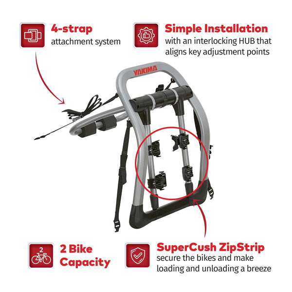 Yakima HalfBack 2 Bike Capacity Trunk Bike Strap Rack with ZipStrips, Gray/Black