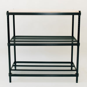 Design Ideas MeshWorks Shelving Rack, Metal Mesh Shelf Unit with Wood Top, Black