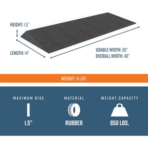EZ-ACCESS TRANSITIONS 1.5" Non Slip Rectangular Rubber Angled Entry Mat, Black