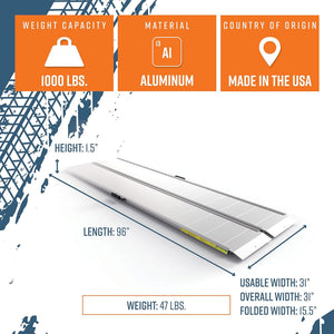 EZ-ACCESS TRAVERSE 8 Foot Singlefold Edgeless Portable Loading Ramp, Silver