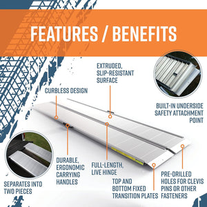 EZ-ACCESS TRAVERSE 8 Foot Singlefold Edgeless Portable Loading Ramp, Silver