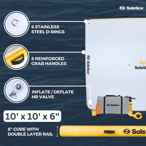 Solstice 10' x 10' Inflatable Floating Dock Rafting Platform with Pump and Bag