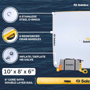 Solstice 10' x 8' Inflatable Floating Dock Rafting Platform with Pump and Bag