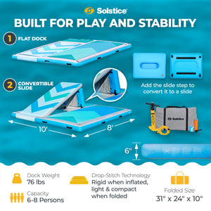 Solstice 10' x 8' Inflatable Convertible Floating Slide Dock with Pump and Bag