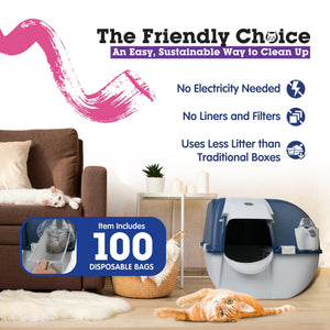 Omega Paw Roll N Clean Complete Self Cleaning Litter Box and 100 Bags, Blue