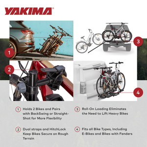 Yakima OnRamp 2 Inch EBike Hitch Mounted Bike Rack Holds 2 Bicycles, Black