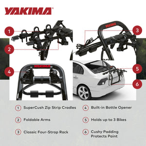 Yakima FullBack 3 Bike Capacity Car Trunk Bike Strap Rack with ZipStrips, Black