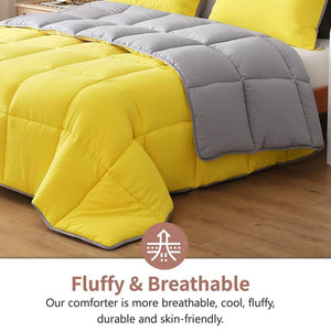 APSMILE Reversible King Ultra Soft Fluffy Microfiber Bed Comforter, Yellow/Gray - TRAPSKI