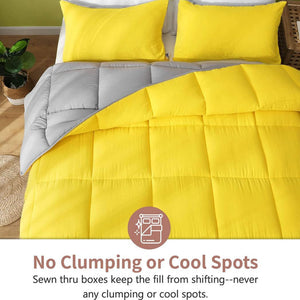 APSMILE Reversible King Ultra Soft Fluffy Microfiber Bed Comforter, Yellow/Gray - TRAPSKI