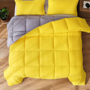 APSMILE Reversible King Ultra Soft Fluffy Microfiber Bed Comforter, Yellow/Gray - TRAPSKI
