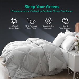 APSMILE 90 x 106 Inch King Sized All Season Feathers Down Cotton Comforter, Gray
